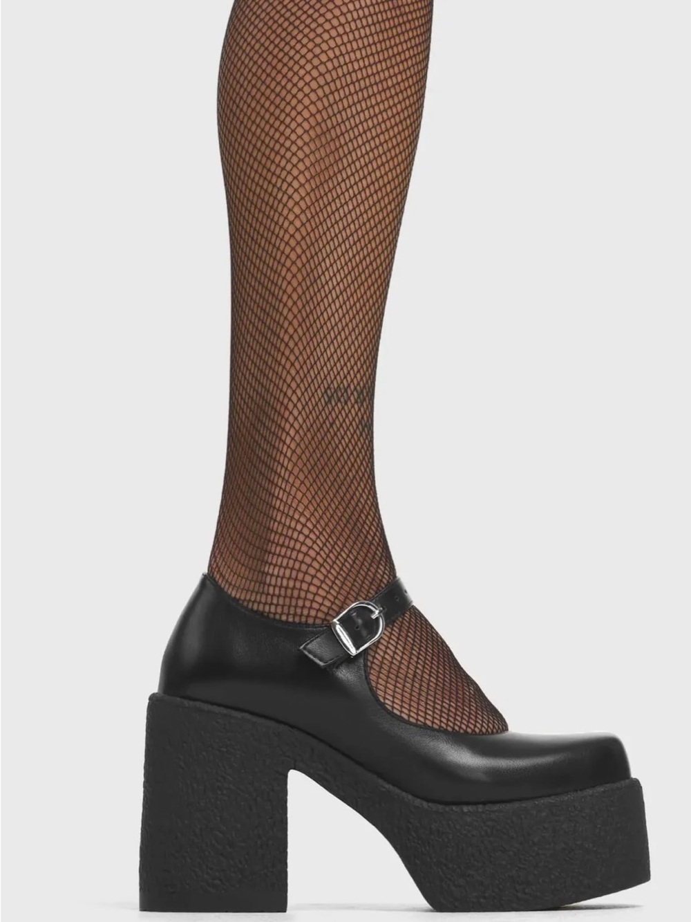 Black Platform Mary Jane Pumps with Buckle Strap